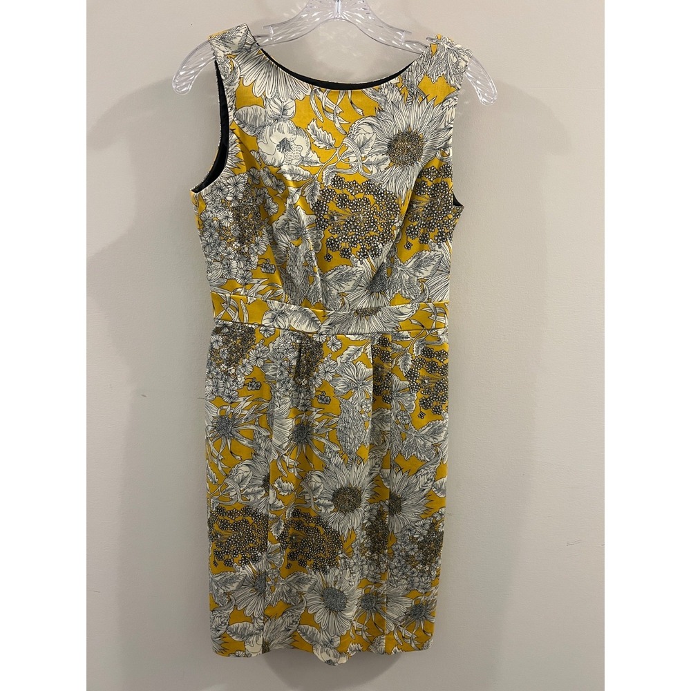 Liberty of London Target Sheath Dress 2 Yellow Sunflower Floral Sleeveless Lined